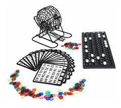 Game Bingo and Cards. Includes numbered balls, cage, ball holder and 100 cards. Additiona cards are available at $30/per 100 cards